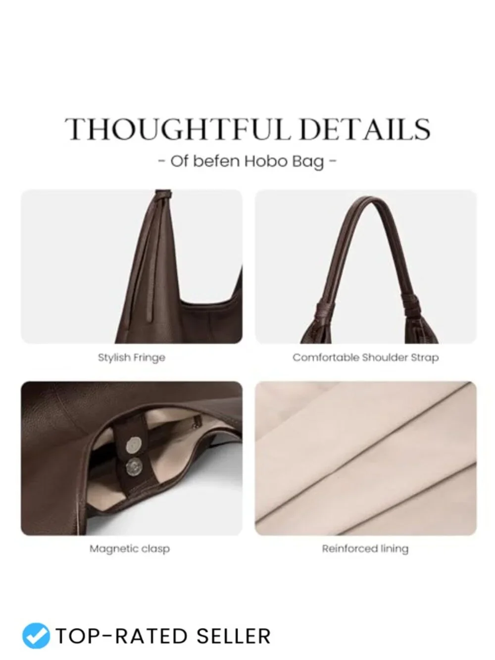 Genuine Leather Slouchy Hobo Purse Women Tassel Magnetic Closure Handbag
